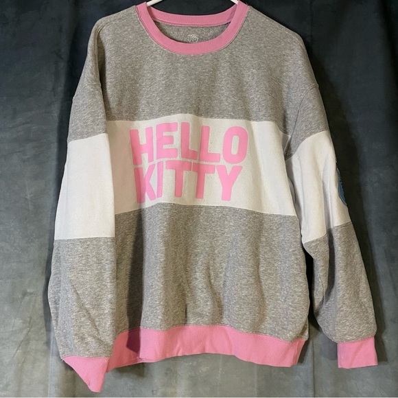 Hello Kitty Womens Sweatshirt 2024 Sanrio Gray, Pink & White Size XL Kidcore - Picture 1 of 7